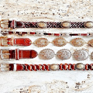 Concho Belt Leather Western Skinny Vintage SCROLL DOWN 4 Info