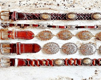 Concho Belt Leather Western Skinny Vintage SCROLL DOWN 4 Info