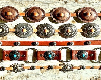 Concho Belt SILVER Copper Leather Southwestern SKINNY Handmade Belt