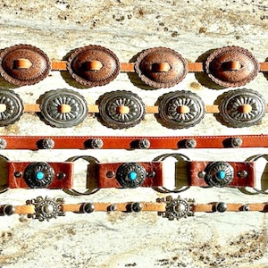 Ceinture concho argent cuivre cuir western skinny fait main faire défiler vers le bas 4 informations