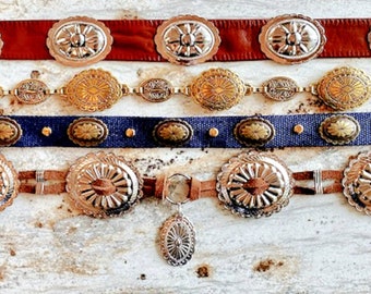 Concho Belt Genuine Leather Southwestern Western Vintage upcycle CHOOSE ONE