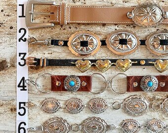 Concho Belt Genuine Leather Southwestern Western Skinny vegan Vintage upcycle CHOOSE ONE