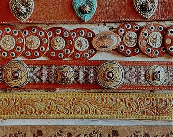 Vintage Belt Hand Tooled Leather vegan Concho Hearts floral star disks SCROLL DOWN 4 Info