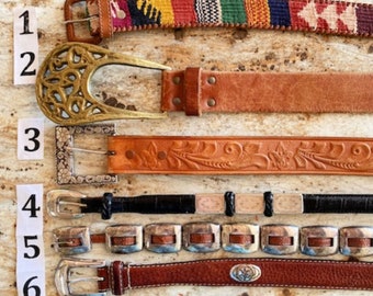 Vintage Belt Genuine Leather Western tooled, concho, medallions, Guatemalan CHOOSE ONE