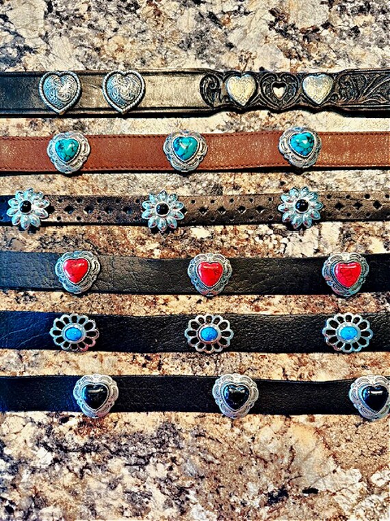 Concho Belt Black Brown Silver Hearts Red Turquoise  display picture 2