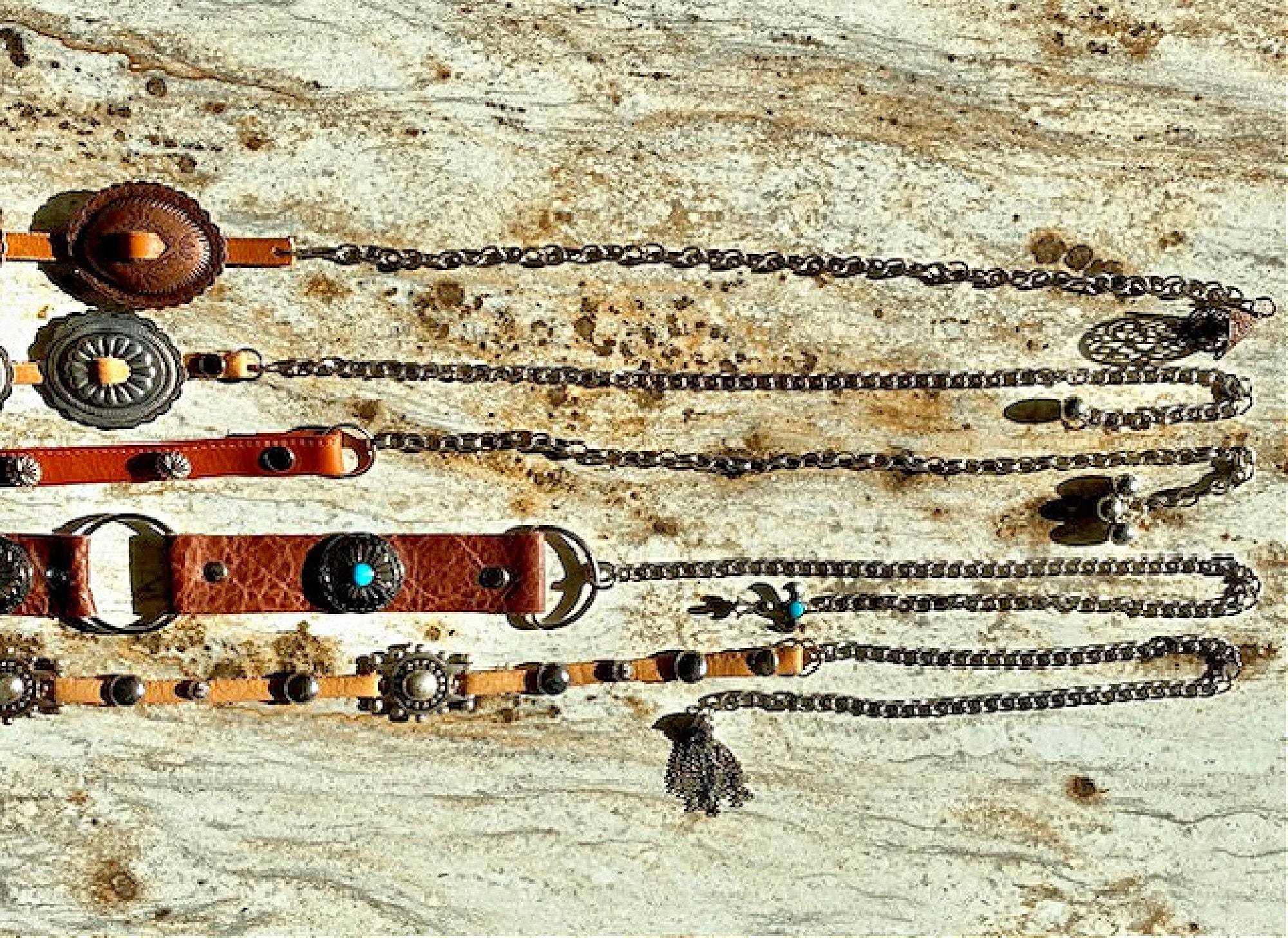 Concho Belt Silver Copper Leather Western Skinny Handmade