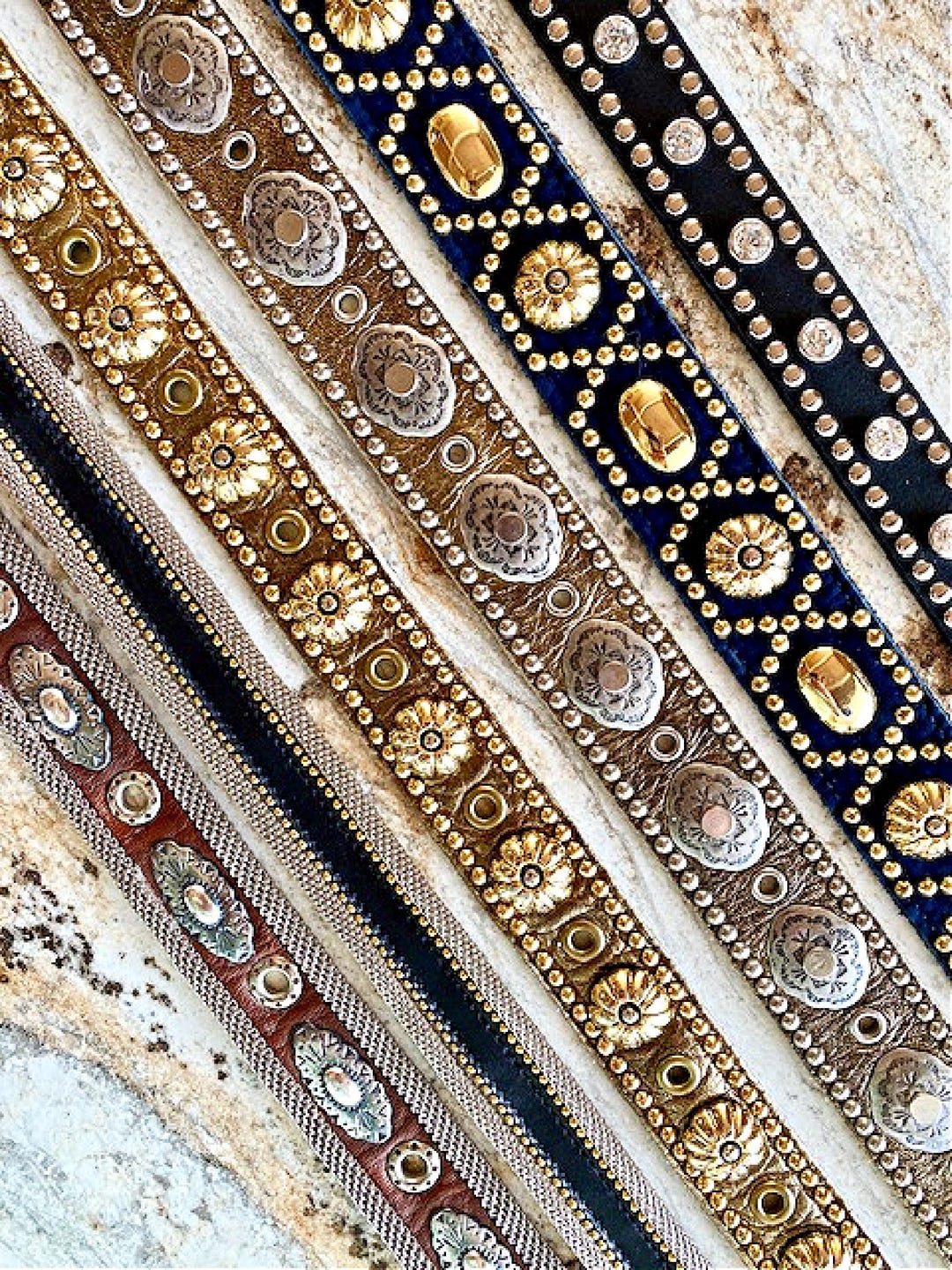 Vintage Belt Sand Castle Gold Silver Studs Concho Brighton  display picture 2
