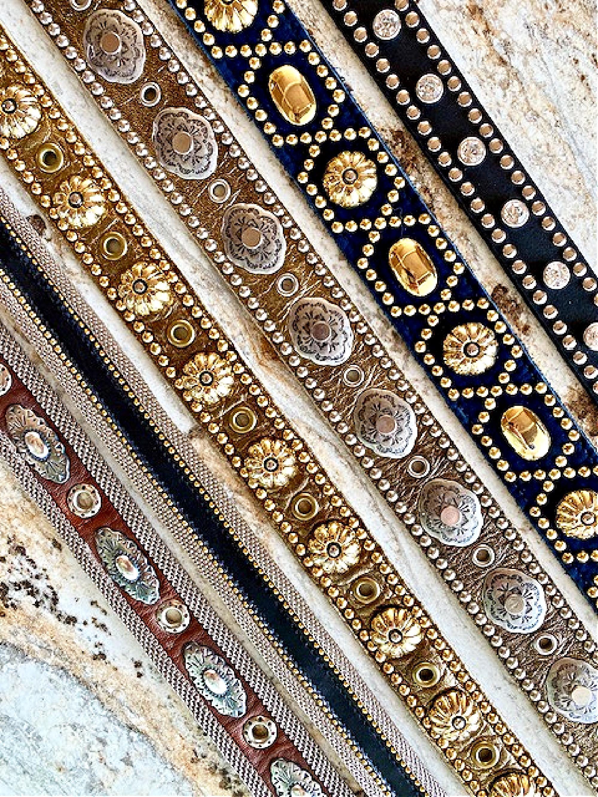 Vintage Sand Castle NY white leather belt studded studs embellished womens med Sand Castle New York Leather Jewel Embellished Belt main image 2