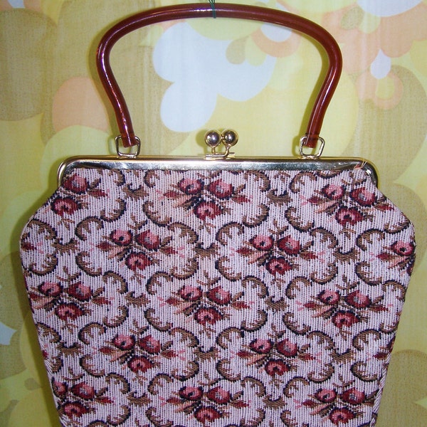 CIJ 50s Tapestry n Lucite Handbag Charmer CLEARANCE