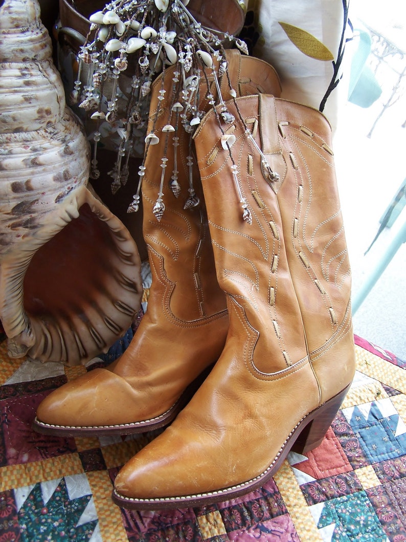 Leather Boots Western Cowboy Tan Brown Brazil size 10