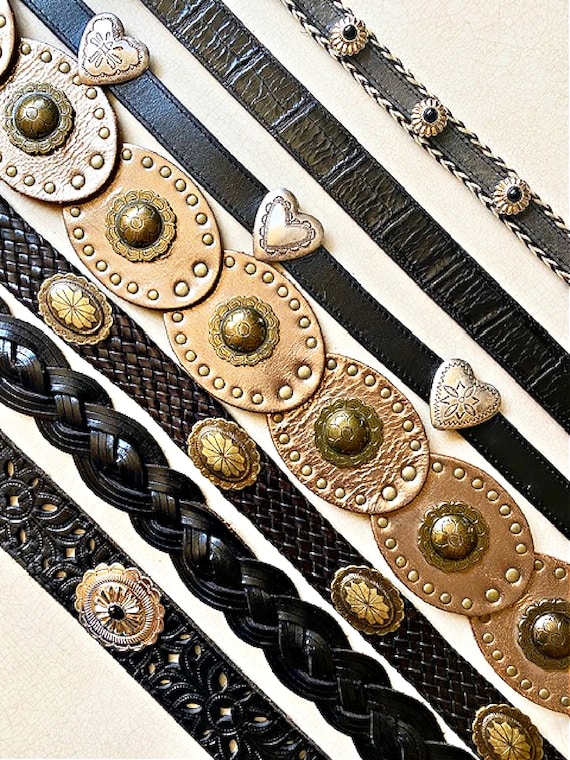 Vintage Western Concho Belt: Leather, Silver Hearts & Brass 