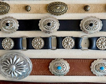 Vintage Teal Leather Concho Belt: Southwestern Fringe, Pony  display picture 2
