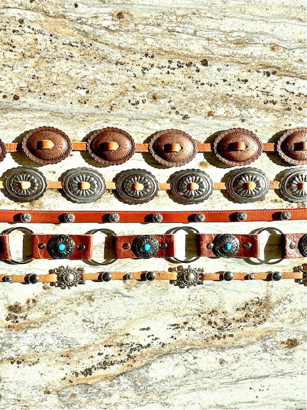 Concho Belt Silver Copper Leather Western Skinny Handmade