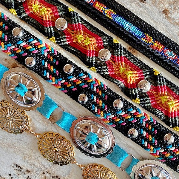 Colorful Belt, Concho chain, studded, beaded Vintage Belts CHOOSE ONE upcycled Southwestern Festival