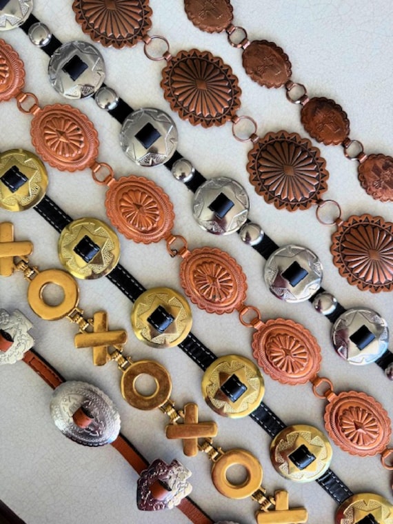 Concho Belt Handmade Vintage Southwestern Gold Si… - image 6