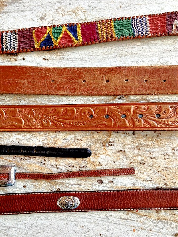 Vintage Belt Genuine Leather Western tooled, conc… - image 7