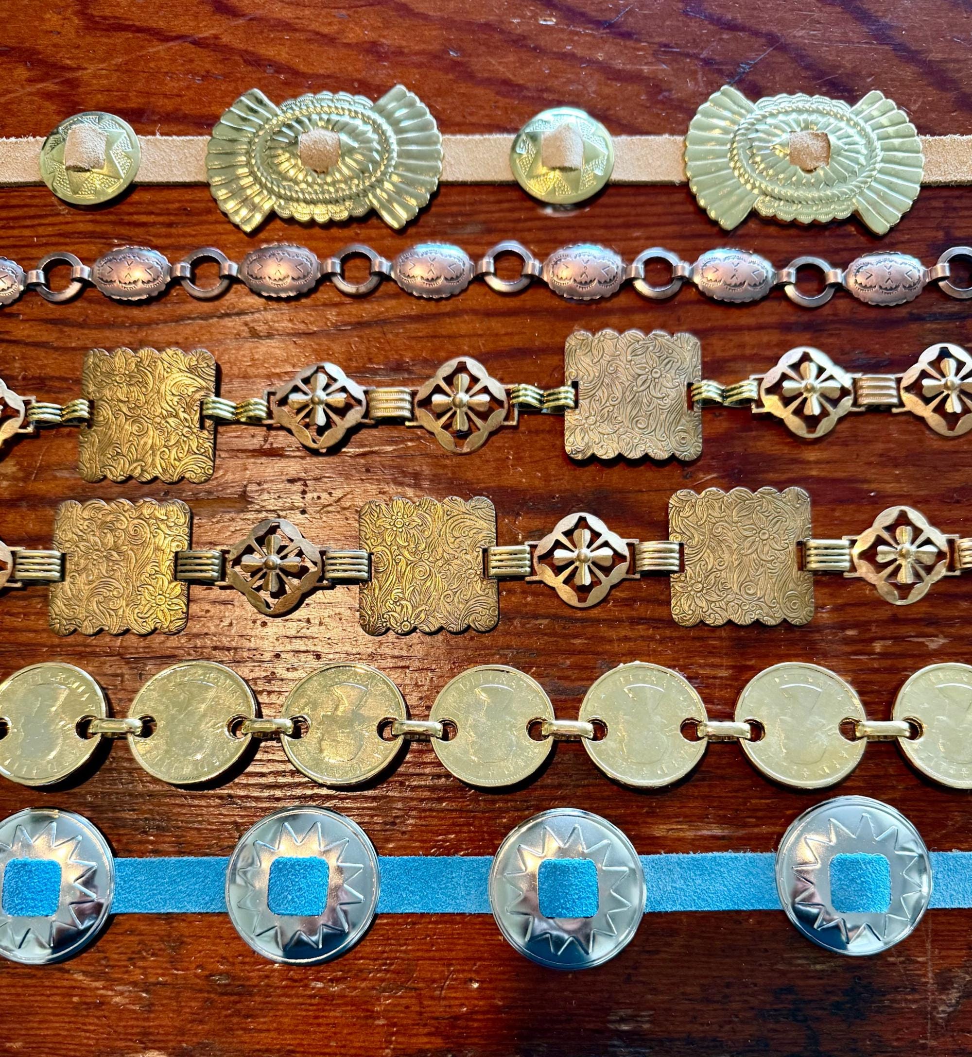 Vintage Concho Chain Belt: Silver, Gold, Copper & Brass 