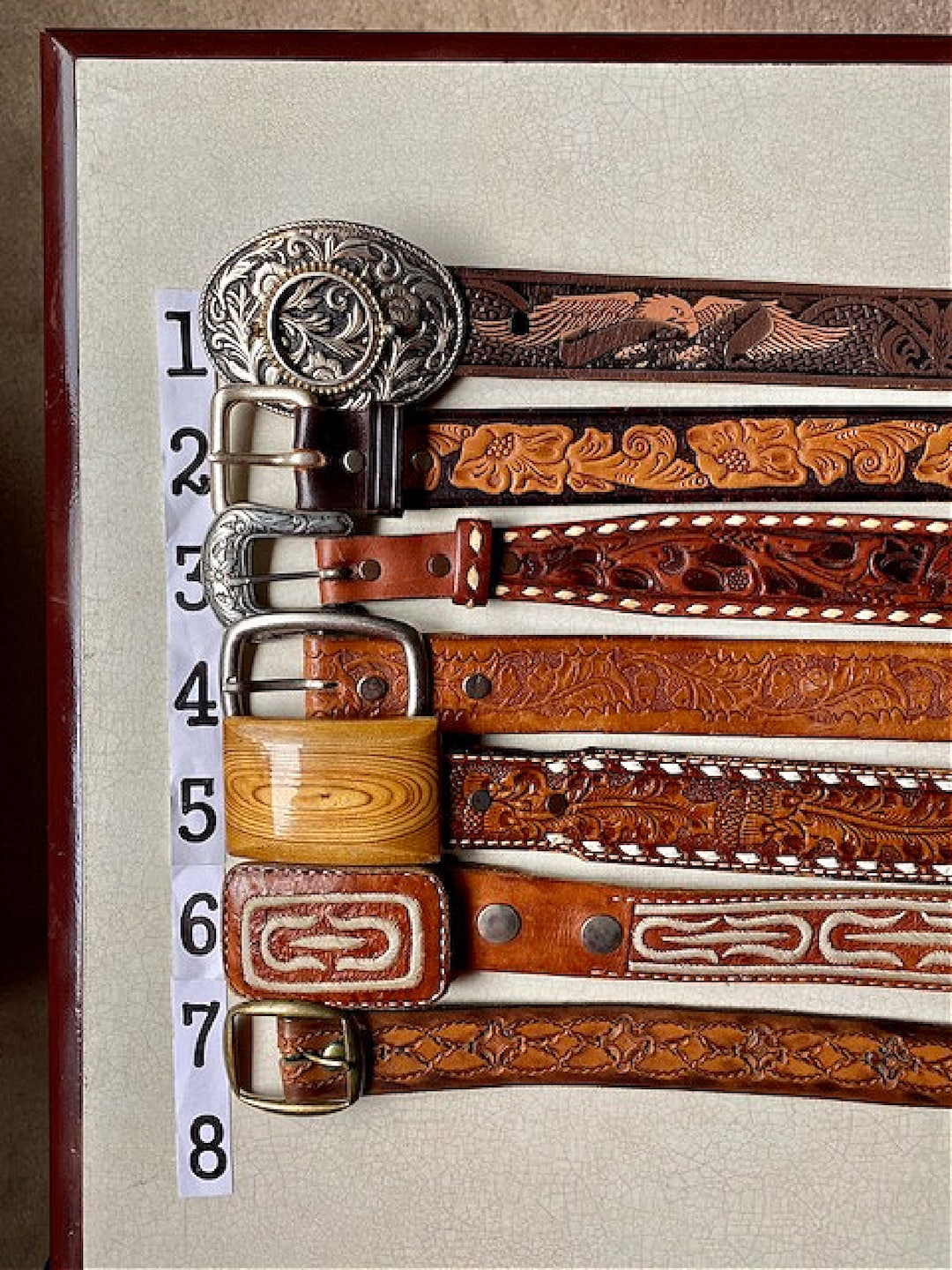 Vintage Tooled Leather Belt Acorn Eagle Tony Lama Wrangler  display picture 2