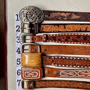 Brown Tan Tooled Floral Leather Belt Vintage - Etsy display picture 2