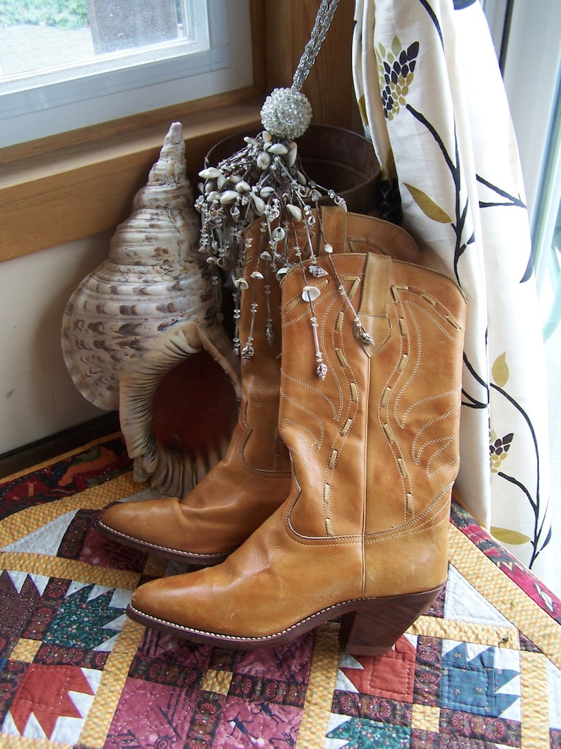 Leather Boots Western Cowboy Tan Brown Brazil size 10