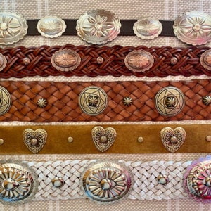 Ceinture Concho Cuir Western Marron Blanc Cuivre Étoile turque coeur Cheval DÉFILEMENT VERS LE BAS 4 INFOS