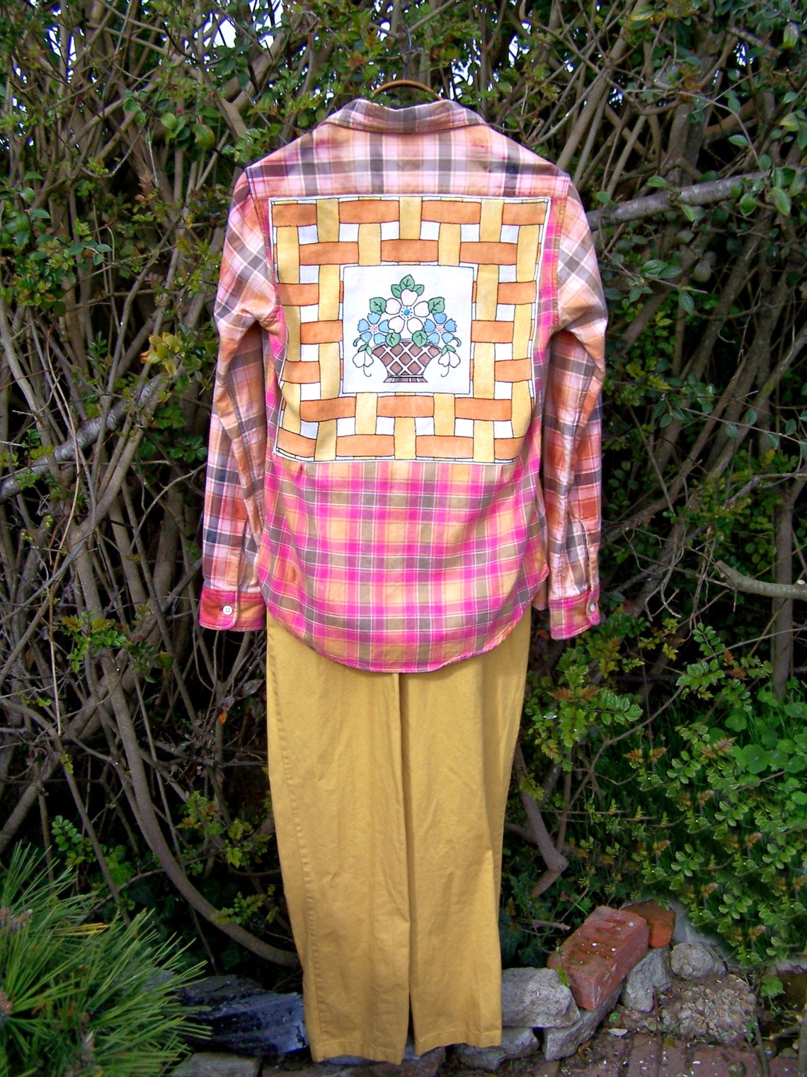 Embroidered Plaid Shirt with Patch Pockets
