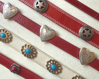 Brighton Red Concho Hearts floral white Leather skinny  Belt S M L XL SCROLL DOWN 4 Info