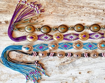 Vintage Concho Belt Southwestern Leather Fringe Belt CHOOSE COLOR