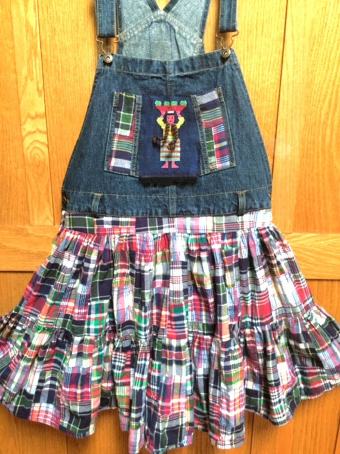 Plus size Overall skirt Patchwork bibs dress jumper ooak art Etsy