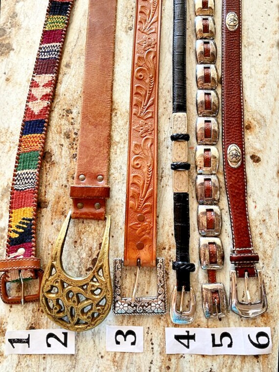 Vintage Belt Genuine Leather Western tooled, conc… - image 5