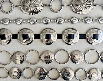Ceinture chaîne concho western, créoles étoiles dollar argent sable noir