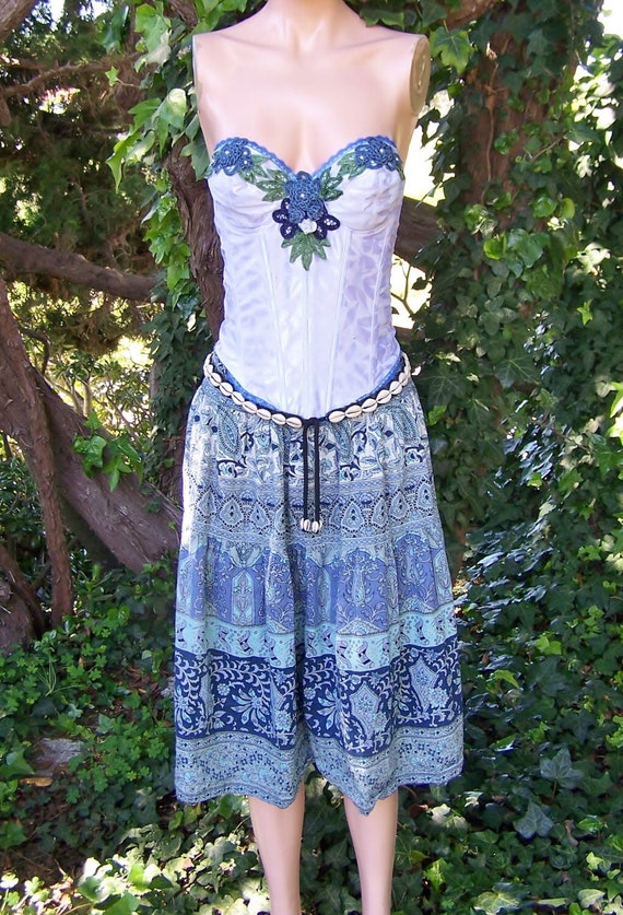SALE Corset Dress Gypsy Festival Blue Spring Summer Ooak Art Wear Upcycled  Clothing Women M -  Canada