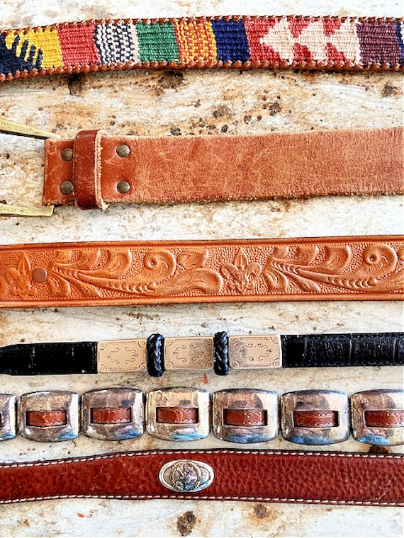 Vintage Belt Genuine Leather Western tooled, conc… - image 4