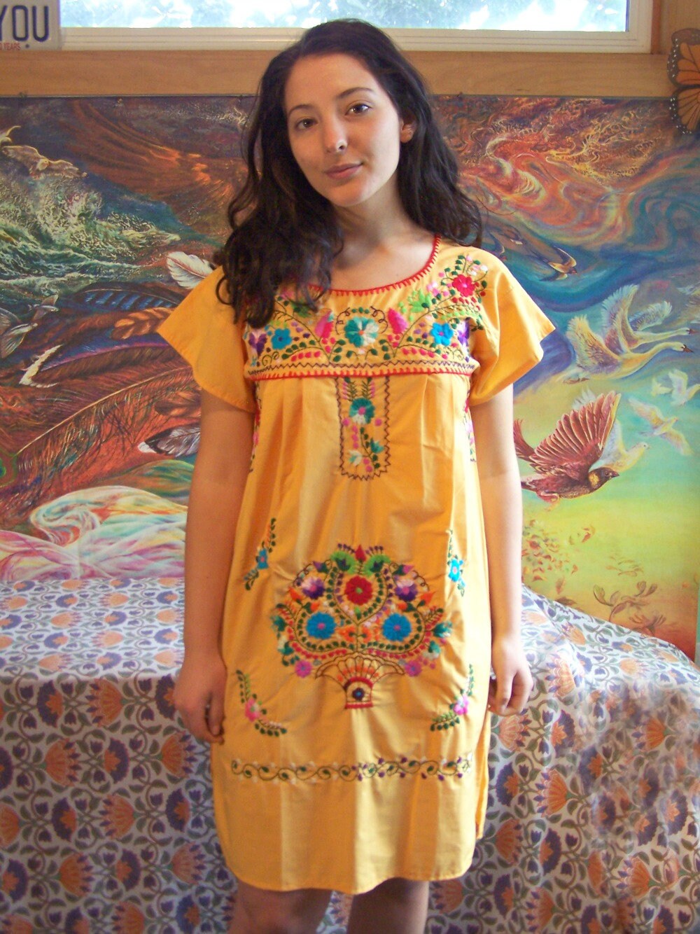 Vestido mexicano bordado flores amarillas Cinco de Mayo Frida - Etsy México