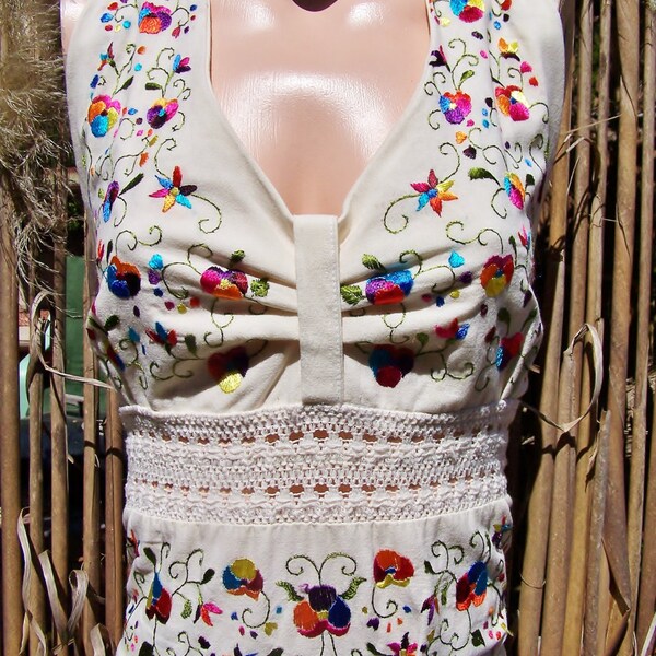 Mexican Halter Dress Embroidered Natural Beauty SUN Dress size L