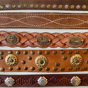 Ceinture vintage en cuir occidental végétalien, clous concho, marque Fossil Lucky, faites défiler 4 informations