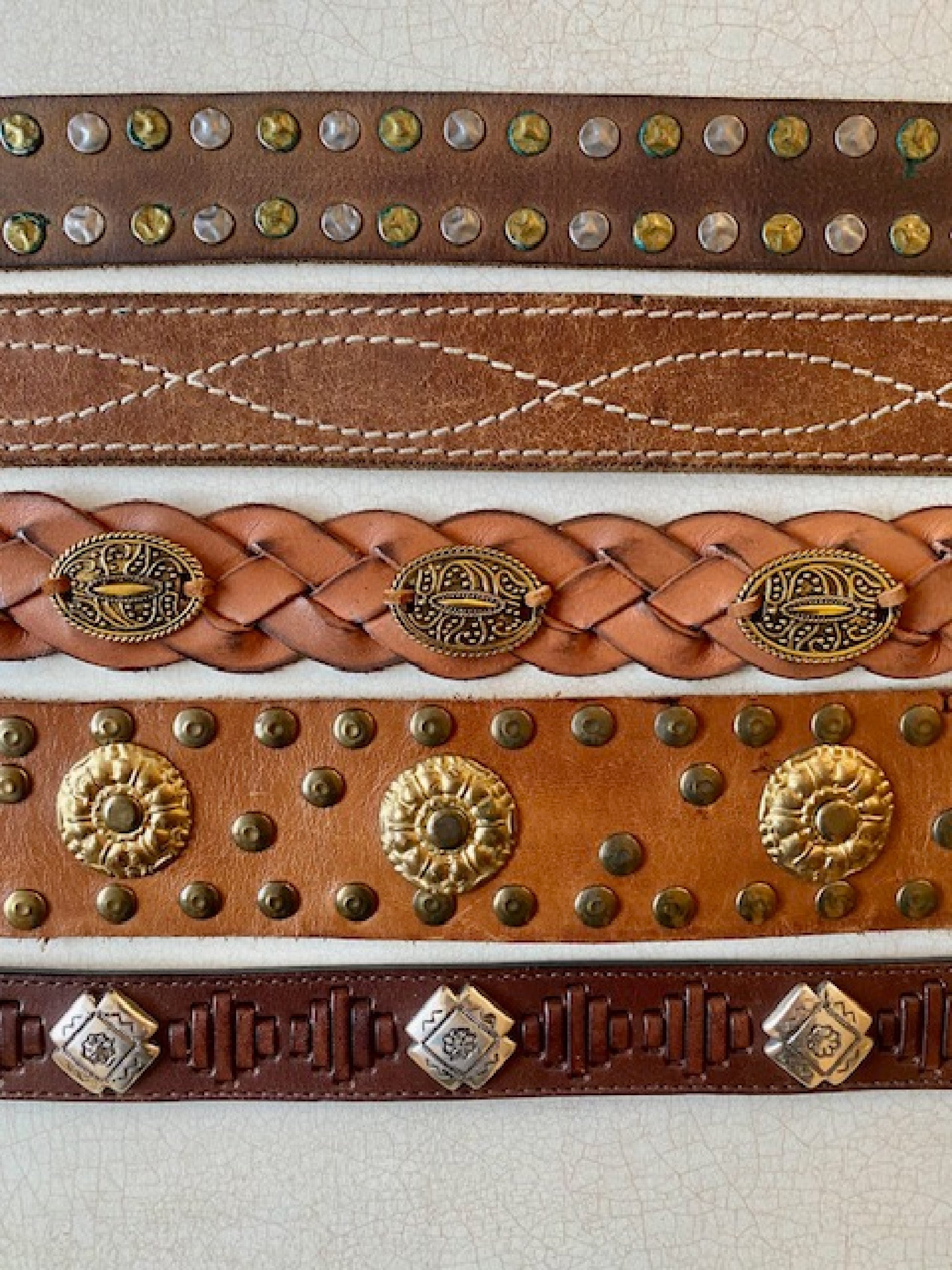 Vintage Lucky Brand Studded Leather Belt Brass Buckle Brown Boho Size 36 2000S JAPANESE MADE RUGGED ANTIQUE-BRASS BUCKLE STUDDED BELT  main image 4