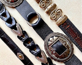 Vintage Brighton Black Leather Concho Belt CHOOSE ONE Southwestern Western Country Cowgirl