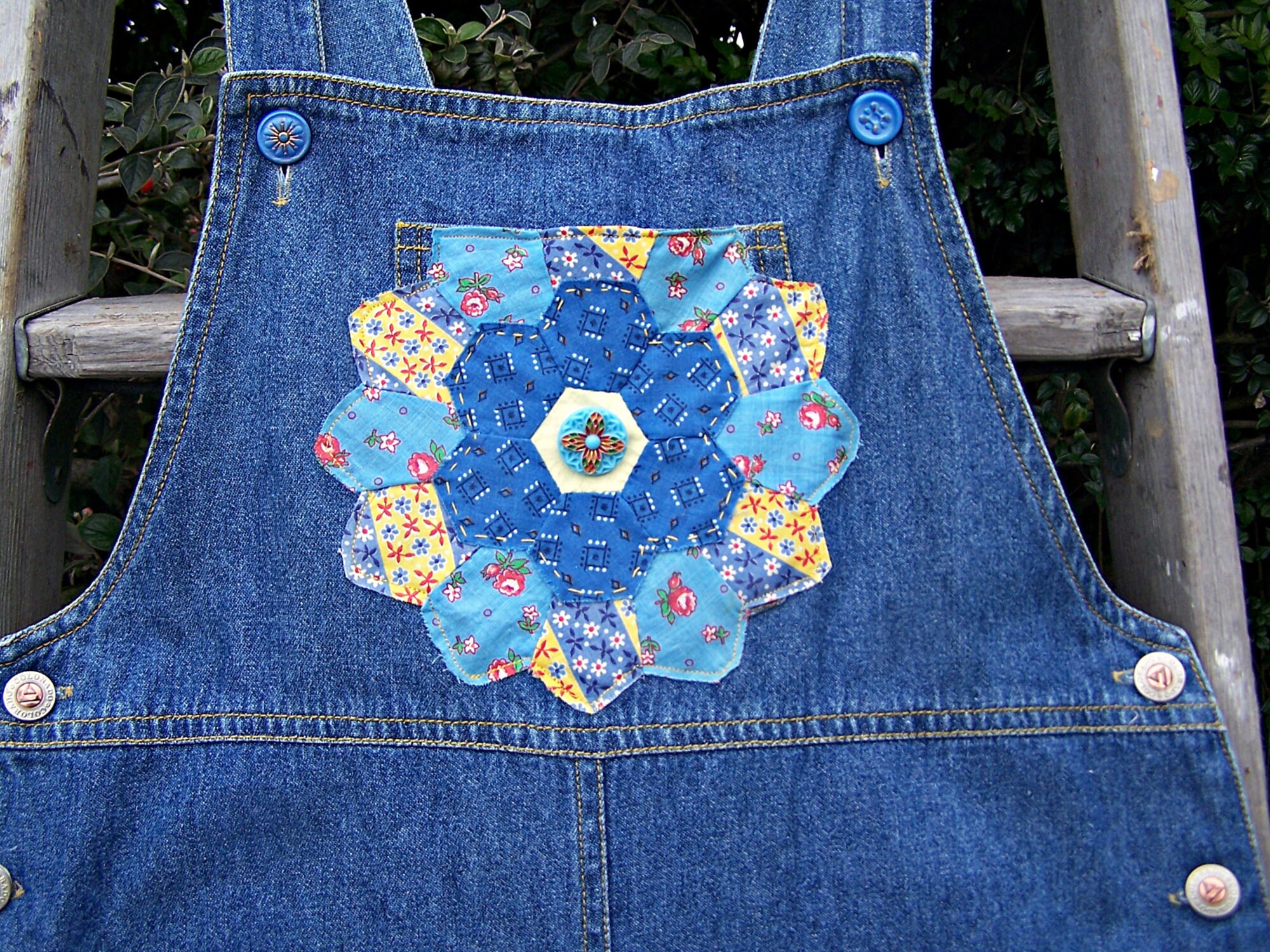 Overall Dress Embroidered Patched Denim 