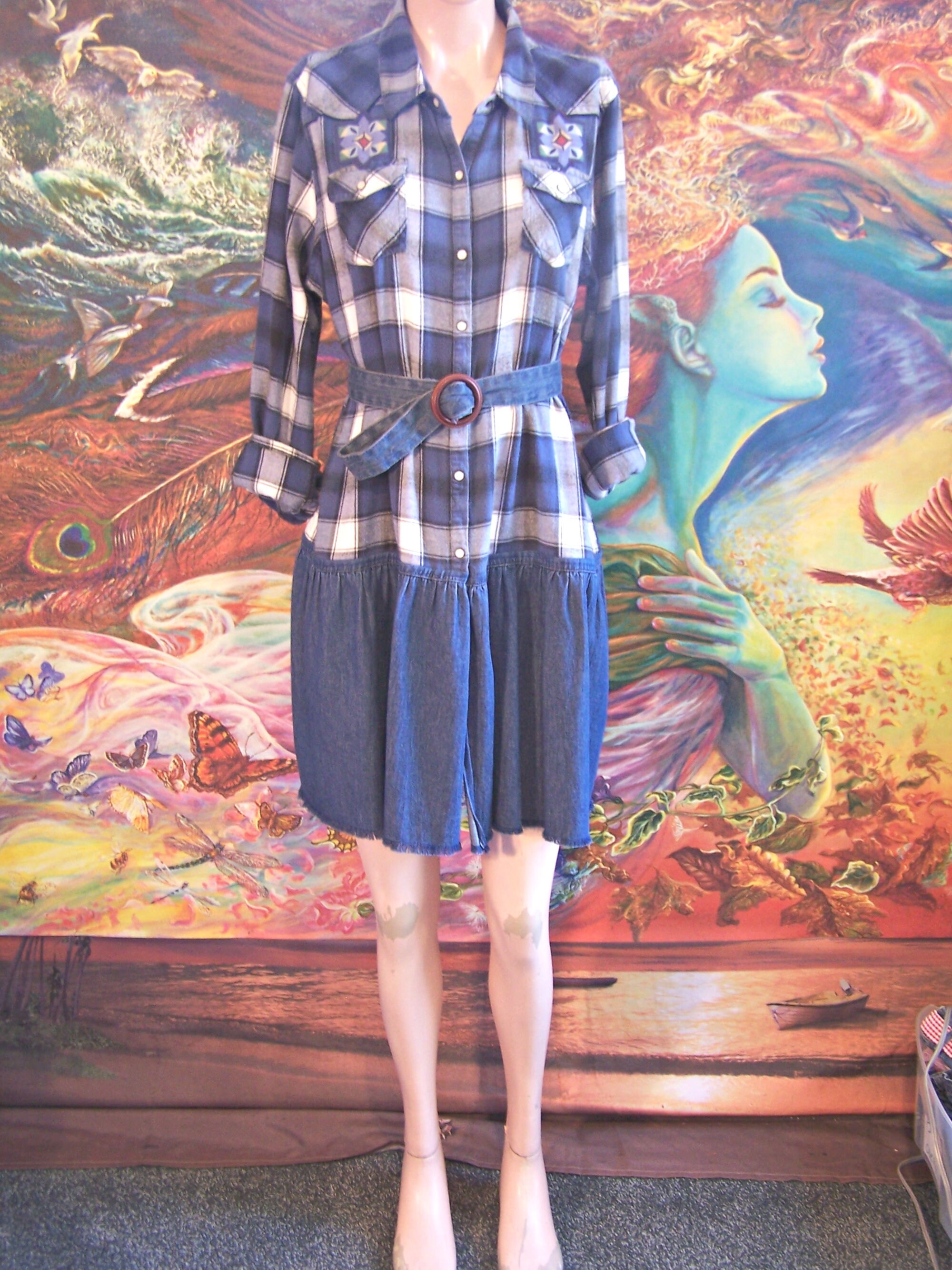 Cabincore Flannel Shirt Dress Pearl 