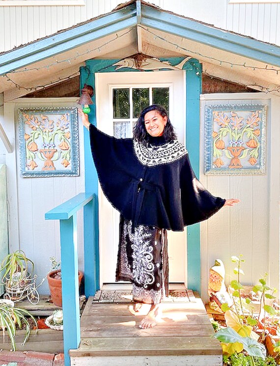 Black Wool Cape Ralph Lauren Sweater Shawl. Classy Southwestern