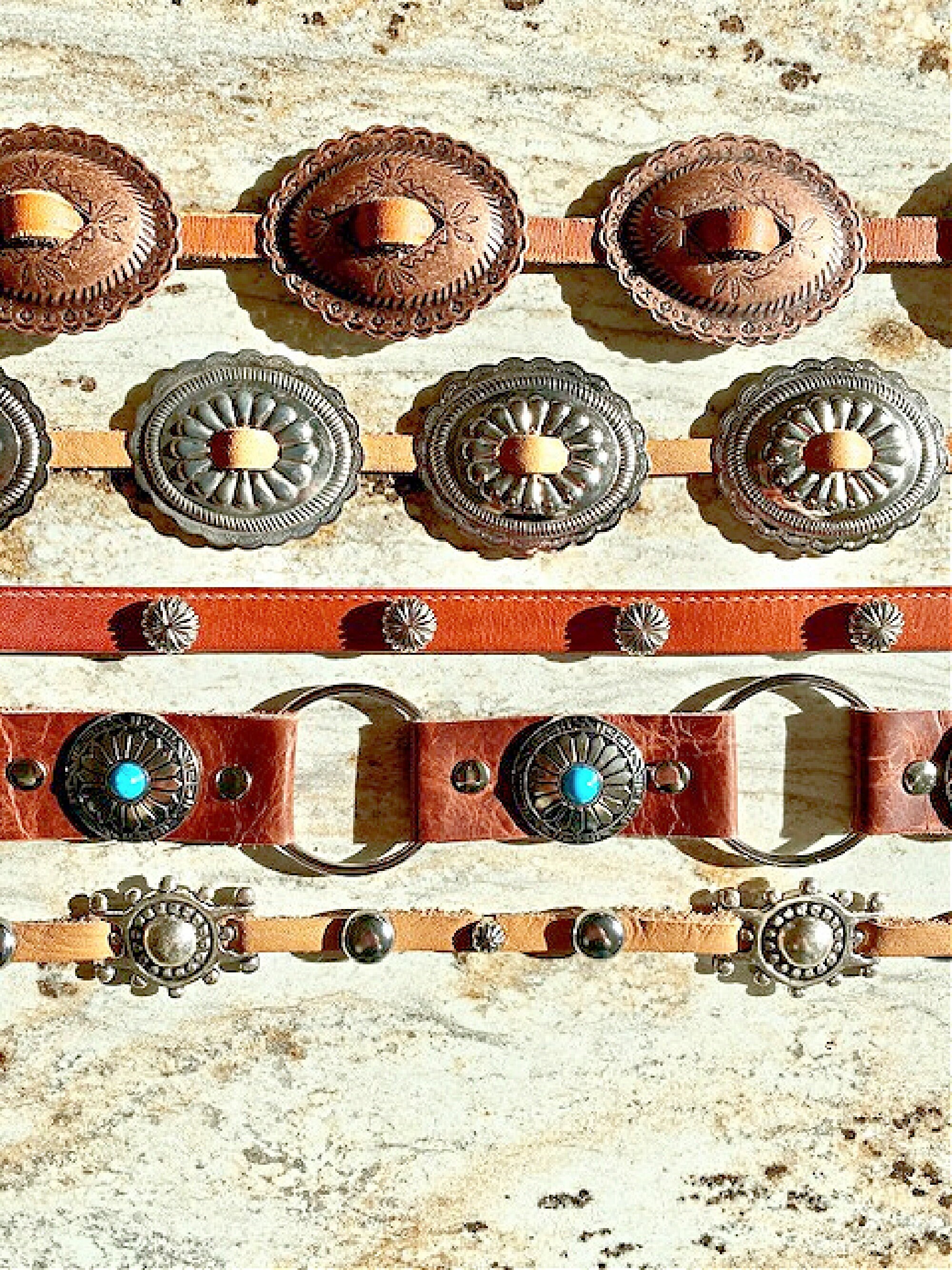 Concho Belt Silver Copper Leather Western Skinny Handmade