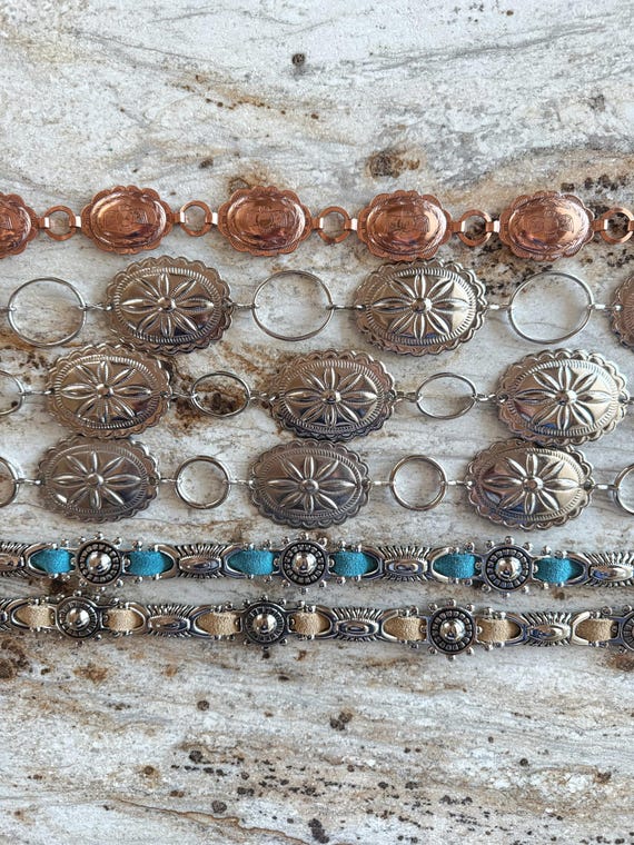 Handmade Concho Chain Belt: Silver, Copper, Turquoise  display picture 2
