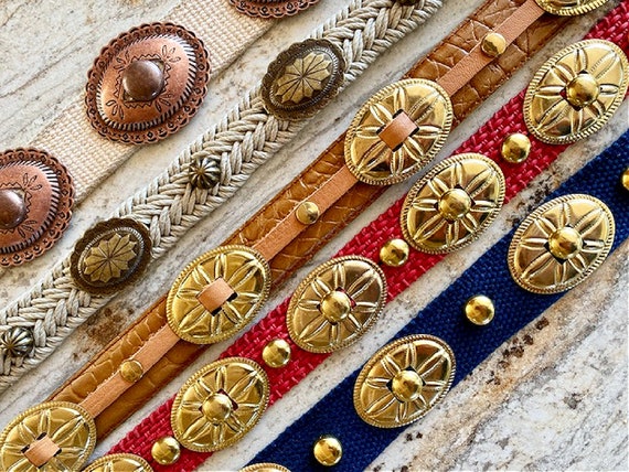 Leather Concho Belt Red, Gold, Blue, Southwestern… - image 1