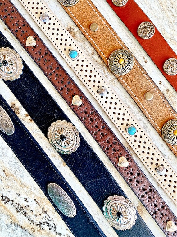 Vintage Western Concho Belt, Suede & Leather, Turquoise  display picture 2