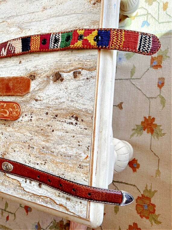 Vintage Belt Genuine Leather Western tooled, conc… - image 6