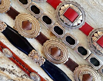 Vintage Concho Belt Brighton Fossil Southwestern Western Leather Black Brown Red S M L XL