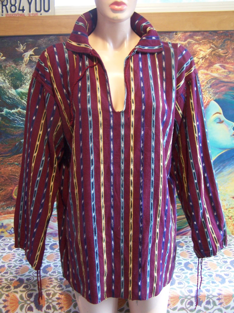 Guatemalan shirt Woven Cotton Long sleeve Aztec stripe L / XL | Etsy