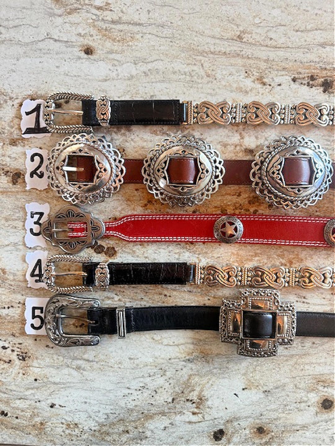 Vintage Brighton Western Concho Belt: Black Leather, Silver 