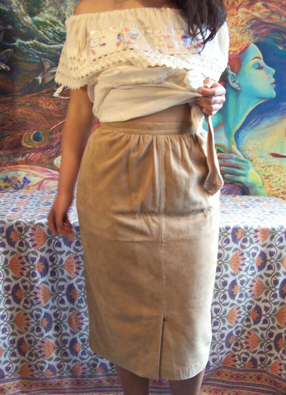 Suede skirt Tan Leather Brown Skirt size 8